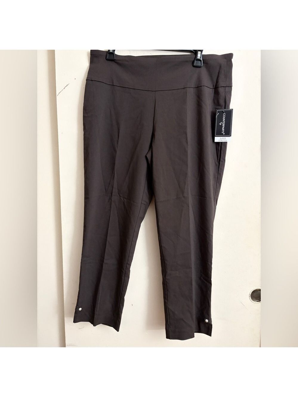 Counterparts Super Stretch Pull On Crop Pants Brown Pearl Accent Size L NWT